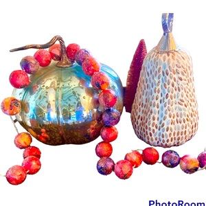 NEW HandmadeShimmery Fall Jumbo Mantle Table Island Garland with Gold Tones 6 ft